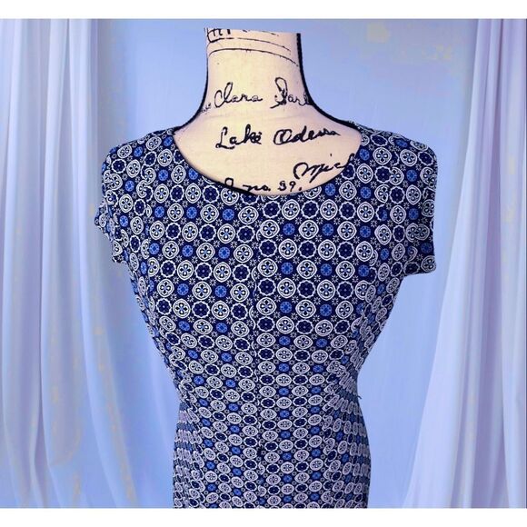 Jessica Howard Womens Size 8 Blue Argyle Pattern Sleeveless Midi Dress Fit Flare - Picture 2 of 9